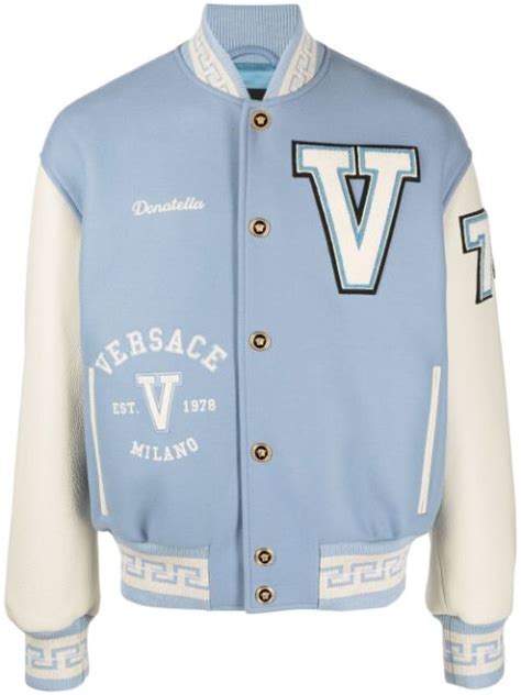 versace white denim jacket|Versace varsity bomber jacket.